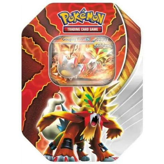 Pokemon Sword & Shield Paradox Destinies Gouging Fire ex Tin Set (4 Booster Packs, Foil Promo Card & More)