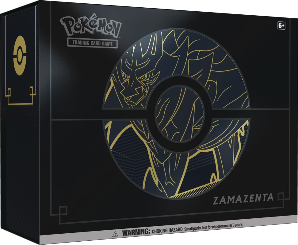 Pokemon Sword & Shield Zamazenta Elite Trainer Box Plus (12 Booster Packs, 65 Card Sleeves, 6 Metal Damage Counter Dice & More)