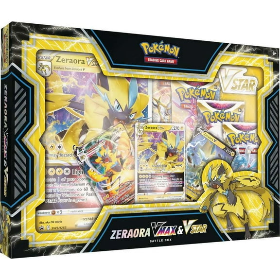 Pokemon Sword & Shield Zeraora VMAX & VSTAR Battle Box (4 Booster Packs, Promo Card, 2 Etched Promo Cards, Oversize Card & More)