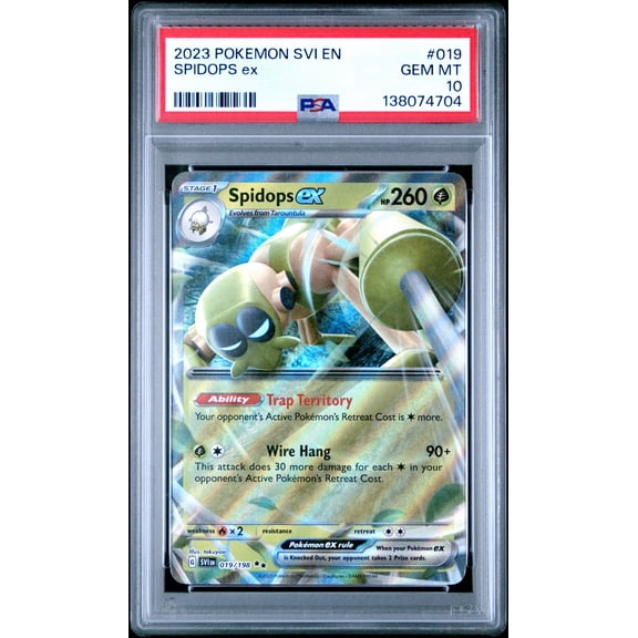 Pokemon TCG, PSA Graded 10 GEM MINT, Spidops Ex #019, Svi En Scarlet & Violet, Fully Encapsulated Bundle with Compatible Pokemon Hard Sealed Case