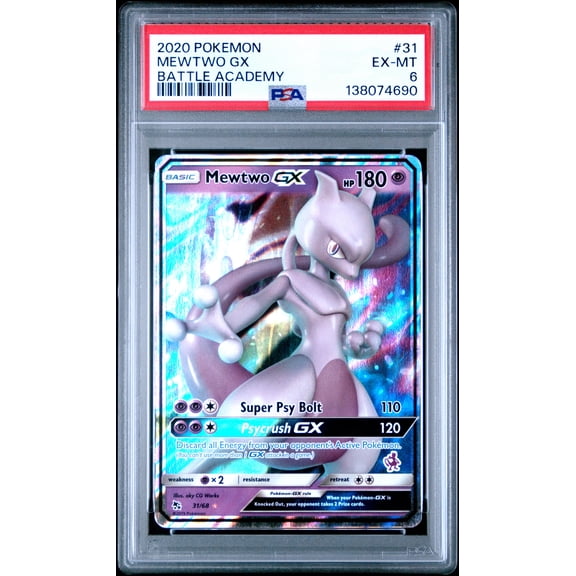 Pokemon TCG, PSA Graded 6 EX MT, Mewtwo Gx Battle Academy #31, Battle Academy, Fully Encapsulated Bundle with Compatible Pokemon Hard Sealed Case
