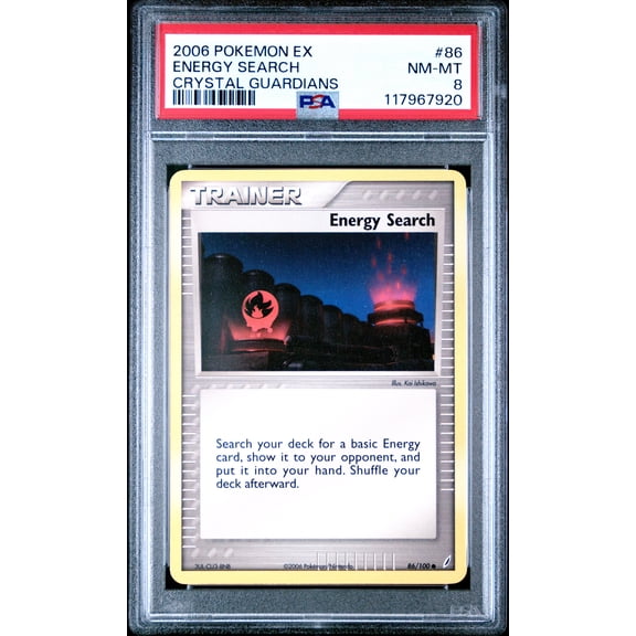 Pokemon TCG, PSA Graded 8 NM MT, Energy Search Crystal Guardians #86, Ex Crystal Guardians, Fully Encapsulated Bundle with Compatible Pokemon Hard Sealed Case