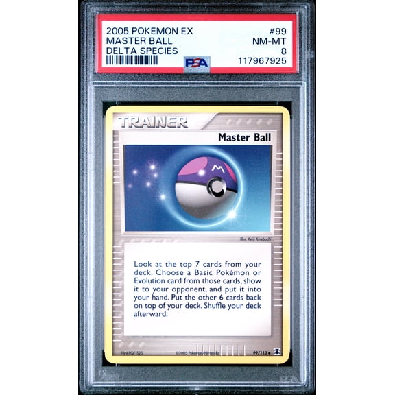 Pokemon TCG, PSA Graded 8 NM MT, Master Ball Delta Species #99, Ex Delta Species, Fully Encapsulated Bundle with Compatible Pokemon Hard Sealed Case