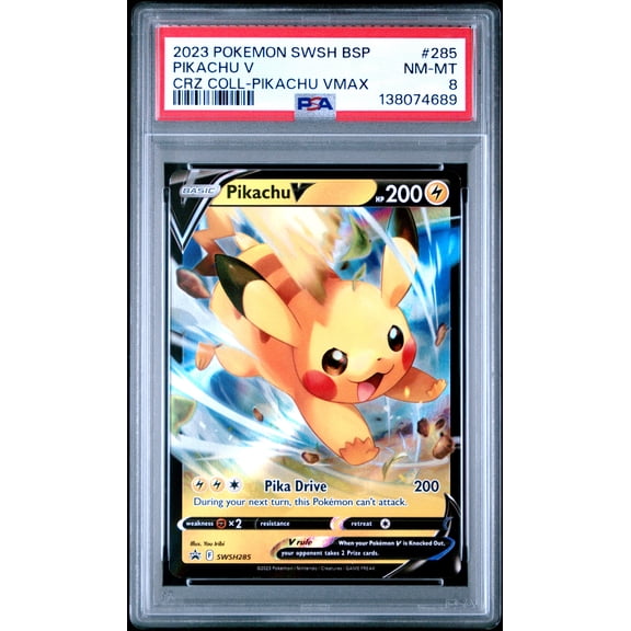Pokemon TCG, PSA Graded 8 NM MT, Pikachu V Crz Coll Pikachu Vmax #285, Swsh Black Star Promo, Fully Encapsulated Bundle with Compatible Pokemon Hard Sealed Case