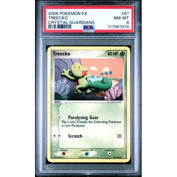 Pokemon TCG, PSA Graded 8 NM MT, Treecko Crystal Guardians #67, Ex Crystal Guardians, Fully Encapsulated Bundle with Compatible Pokemon Hard Sealed Case