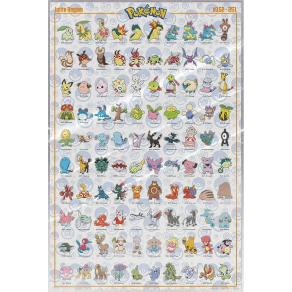 Pokemon - TV Show Gaming Poster (100 Johto Region Pokemon) (Size: 24" x 36") (Laminated Poster)
