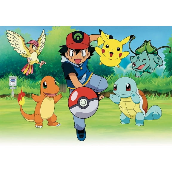 Pokemon Theme Backdrop,Cartoon characters on the grassland Birthday Party Supplies Decoration, Cartoon Anime Magical Theme Photo Baby Shower Backdrop, Pikachu Banner 5 x 3 Feet