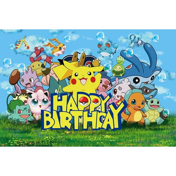 Pokemon Theme Backdrop,Pikachu blowing bubbles Birthday Party Supplies Decoration, Cartoon Anime Magical Theme Photo Baby Shower Backdrop, Pikachu Banner 5 x 3 Feet