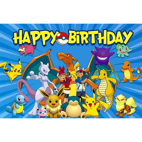 Pokemon Theme Backdrop,Pikachu family Birthday Party Supplies Decoration, Cartoon Anime Magical Theme Photo Baby Shower Backdrop, Pikachu Banner 5 x 3 Feet