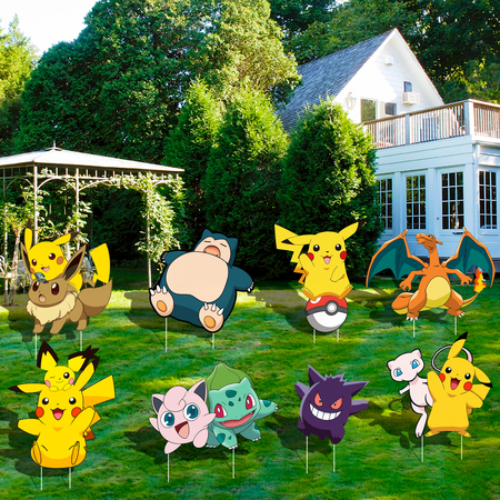 Pokemon Themed Yard Signs, 8 Pcs Pokemon Yard Signs with Pokemon Party Decorations Stakes, Pokemon Outdoor Decorations for Boys Girls Kids Pokemon Birthday Party Supplies Decorations