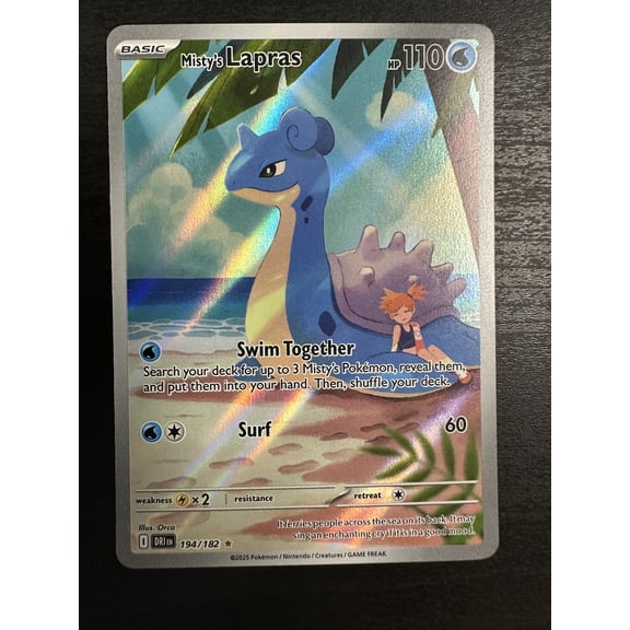 Pokemon Trading Card 2025 Destined Rivals Misty's Lapras Holo Secret Rare 194/182
