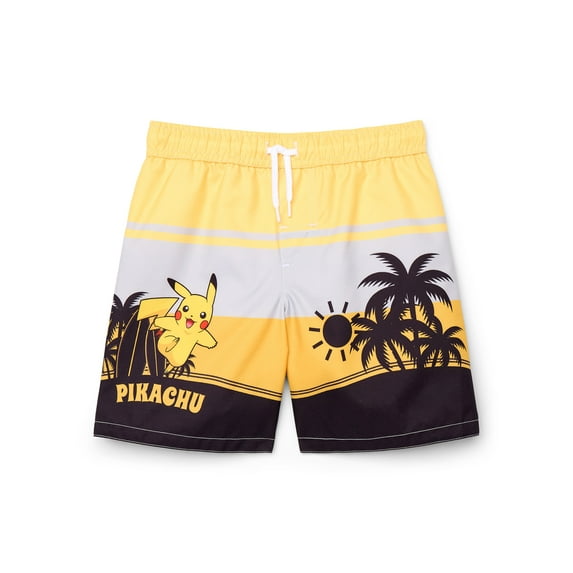 Pokémon Boys Pikachu Graphic Drawstring Swim Trunks, Sizes 4-7