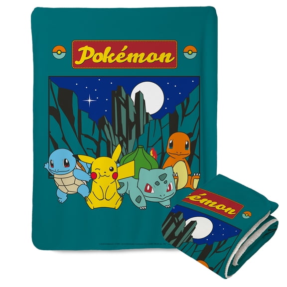 Pokemon Under The Stars Mink Sherpa Throw Blanket 60x80 Inches