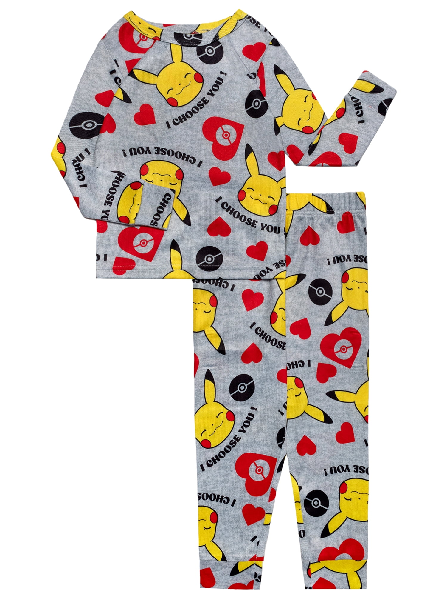 Pokemon Valentine's 2-Piece Long Sleeve Top and Pant Snug Fit Pajama Set, Sizes 4-10