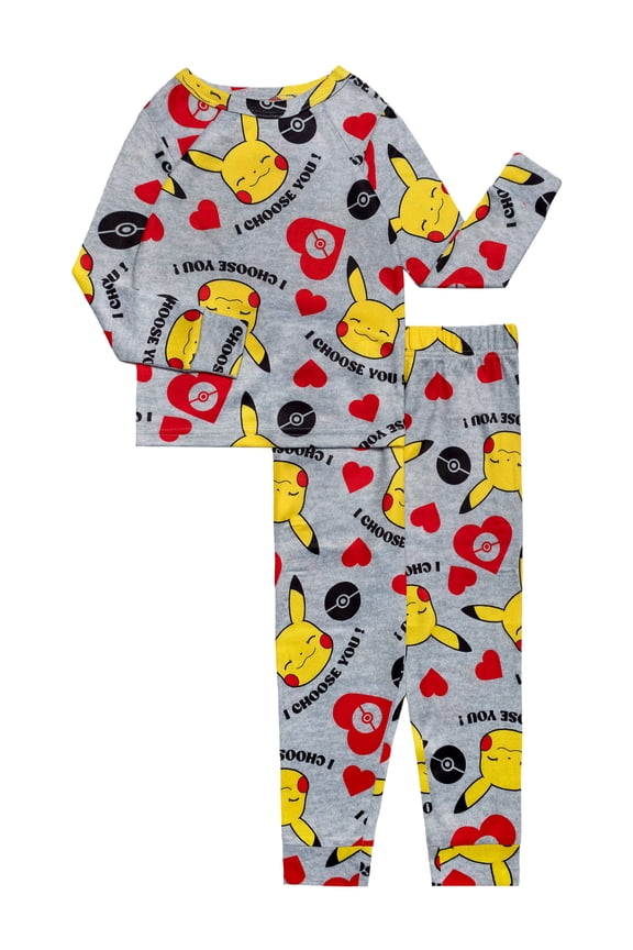 Pokemon Valentine's 2-Piece Long Sleeve Top and Pant Snug Fit Pajama Set, Sizes 4-10