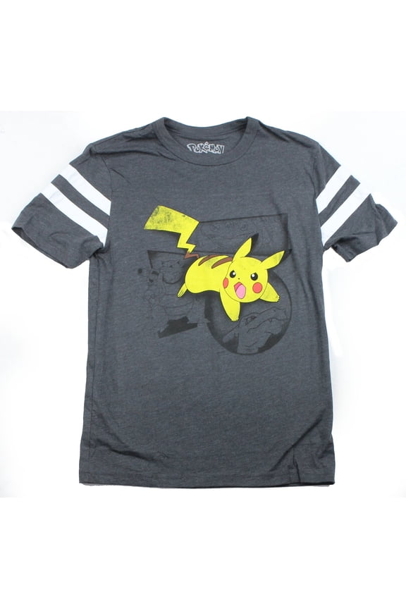 Pokemon Varsity Mens T-Shirt - Pikachu Saga Fighting Image