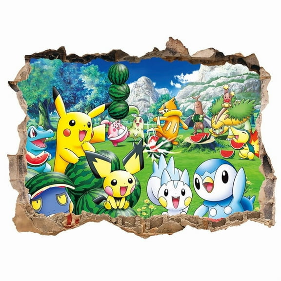Pokemon Wall Sticker For Bedroom Living Room Nursery Party Decorations Anime Cartoon Background Self-Adhesive Wall Decor Baby Boy Girl Kids Room Wall Mural Decor Poster Gift