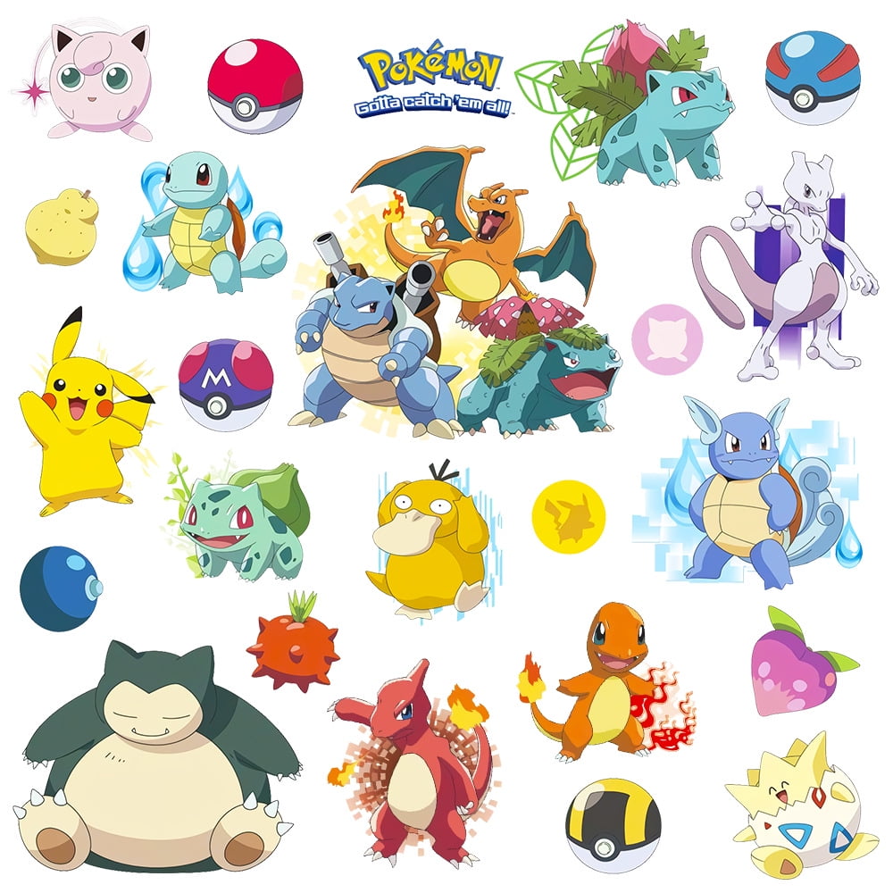 Pokemon Wall Sticker For Bedroom Living Room Nursery Party Decorations Anime Cartoon Background Self-Adhesive Wall Decor Baby Boy Girl Kids Room Wall Mural Decor Poster Gift