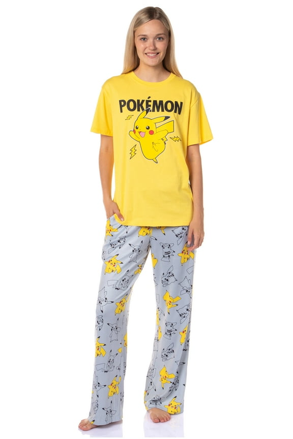 Pokemon Women's Pikachu Bolts 2 Piece Shirt and Pant Combo Adult Pajama Lounge Set
