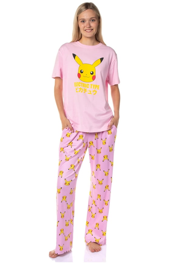 Pokemon Women's Pikachu Faces 2 Piece Shirt and Pants Adult Pajama Lounge Set
