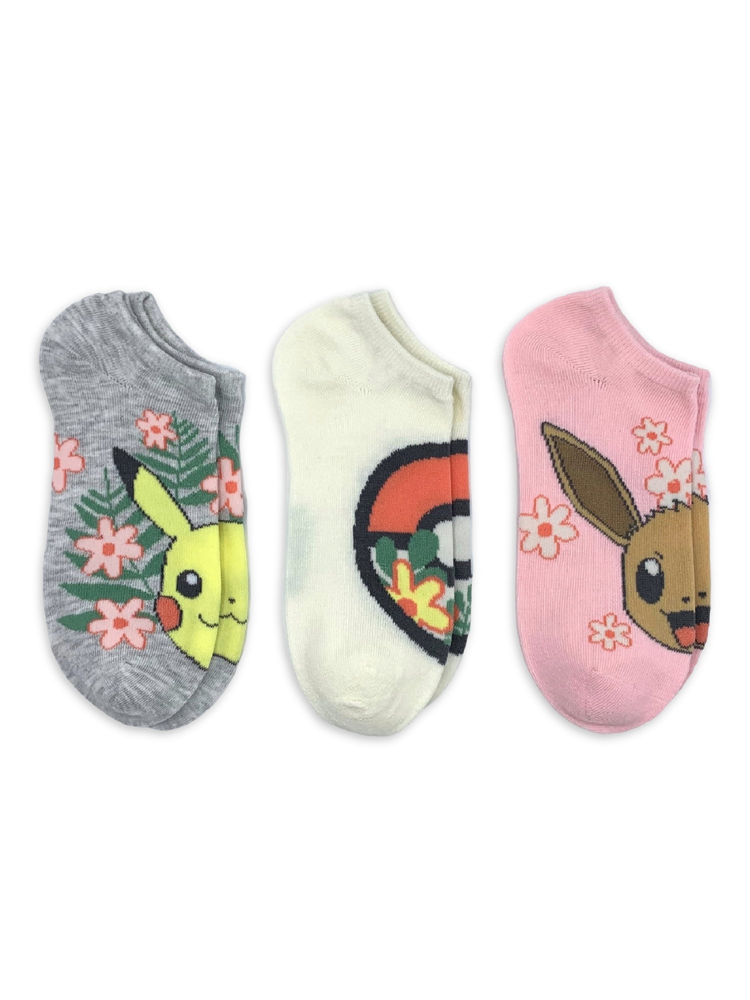 Pokemon Women's Print No Show Socks, 3-Pack, Shoe Size 4-10