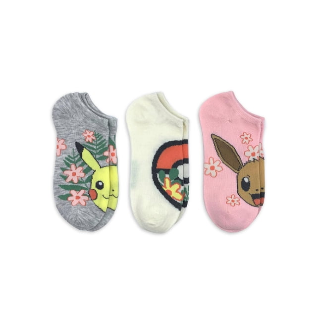 Pokemon Women's Print No Show Socks, 3-Pack, Shoe Size 4-10