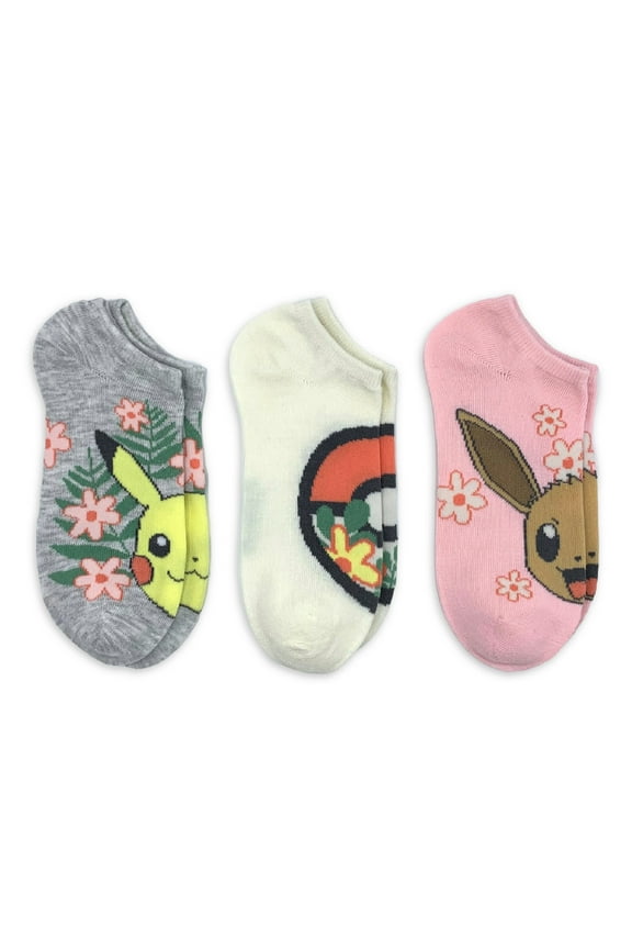 Pokemon Women's Print No Show Socks, 3-Pack, Shoe Size 4-10
