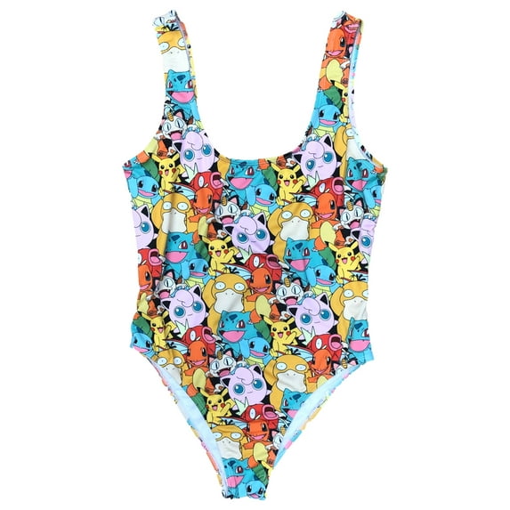 Pokemon Womens (Juniors) Colorful 1 Piece Pikachu Charmander Swim Suit Medium