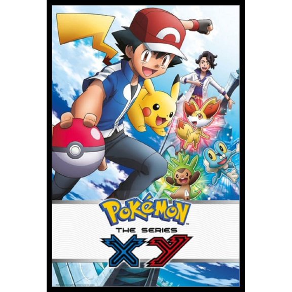 Pokemon XY Ash Ketchum & Pikachu Laminated & Framed Poster (24 x 36)