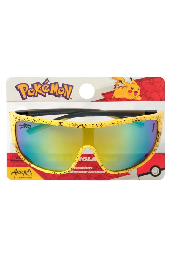 Pokemon Yellow and Black Splatter Large Lens Sports Wrap Kids Sunglasses - Arkaid by Sunstaches