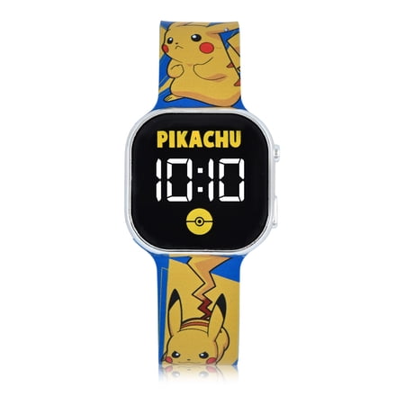 PokemonUnisex Children's LED Watch with Square Case and Printed Silicone Strap (POK4449WM)