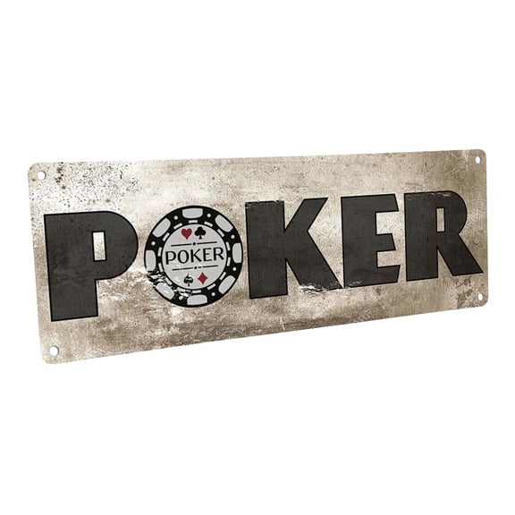 Poker 4"x12" Metal Sign, Wall Décor for Mancave, Den, and Gameroom