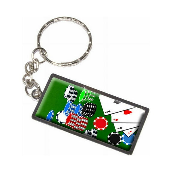 Poker Aces Cards Chips Gambling Keychain Key Chain Ring
