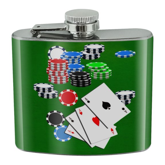 Poker Aces Cards Chips Gambling Stainless Steel 5oz Hip Drink Kidney Flask