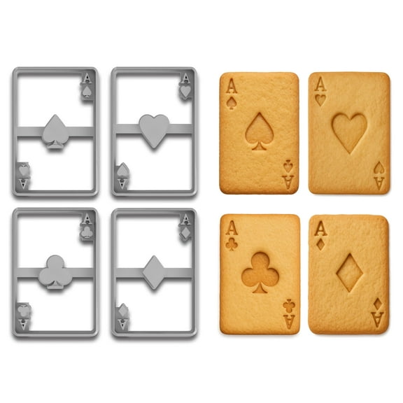 Poker Card Cookie Cutter Set – 4-Piece Ace Suits (Heart, Spade, Diamond, Club) – 4x2.6 Inches Each – Casino & Game Night Baking Tools