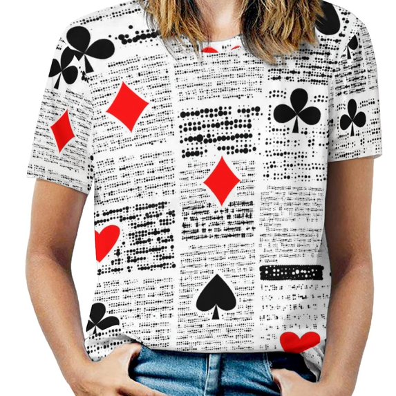 Poker Card Print Womens Tops Women's Fashion Casual Short Sleeve Flower Print Round Neck Pullover Top Blouse
