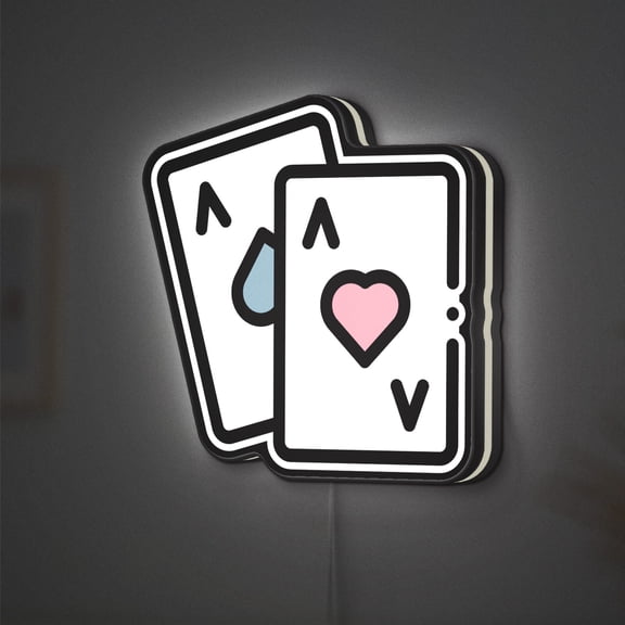 Poker Cards 3D Novelty Light Box, Blackjack Theme Wall or Shelf Decor (Width 12 inch, 30cm)