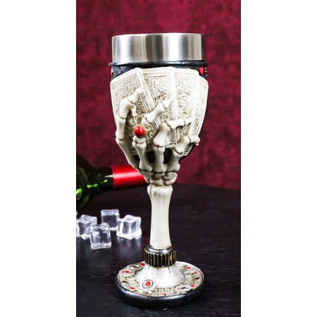 Poker Cards Casino Royale 4 Of A Kind Aces Skeleton Hand 7oz Wine Drink Goblet