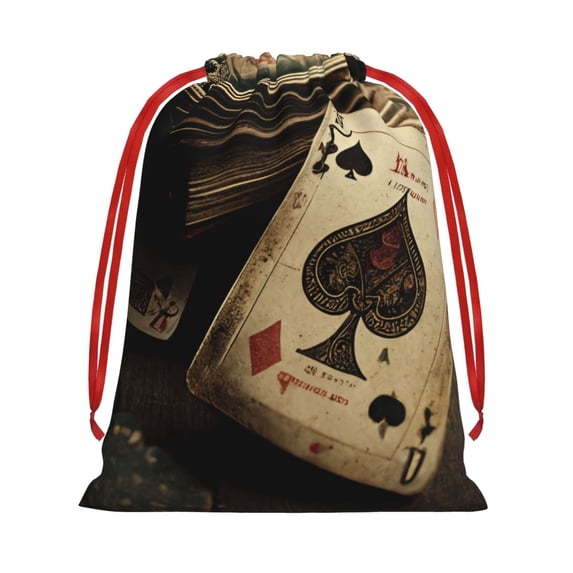 Poker Cards Vintage Drawstring Gift Bag Soft Pouch Reusable Favor Bags for Christmas, Halloween, Candy, Wedding, Birthday