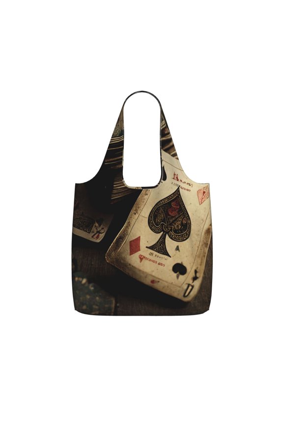 Poker Cards Vintage Foldable Reusable Shopping Bag Large Capacity Tote Handbag Storage Pouch for Travel Work