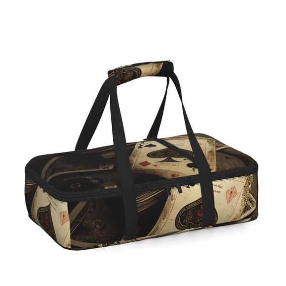 Poker Cards Vintage Insulated Casserole Carrier for Hot Cold Food, Bakeware Potluck Thermal Lunch Bag for Lasagna, Parties, Tailgating