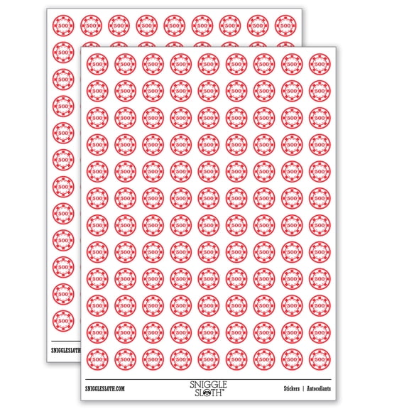 Poker Chip Blackjack Card Games Deck Texas Holdem 200+ Round Stickers - Gloss Finish - 0.50" Size - Red