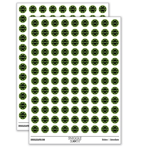 Poker Chip Blackjack Card Games Deck Texas Holdem 200+ Round Stickers - Matte Finish - 0.50" Size - Light Green