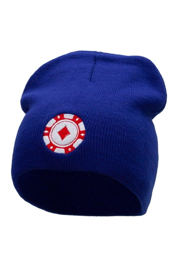 Poker Chip Embroidered 8 Inch Short Beanie - Royal OSFM