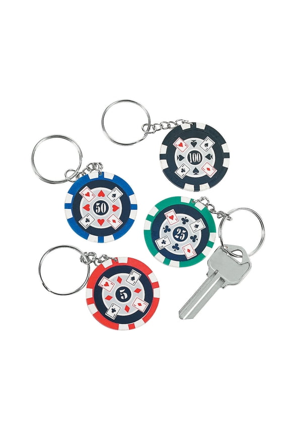 Poker Chip Key Chain - Party Favors - 12 Pieces