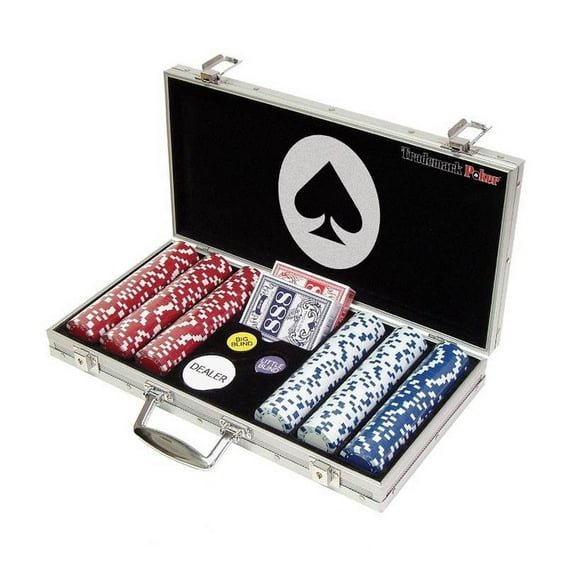 Poker Chip Set 11.5g with Cards, Buttons, Carrying Case, and 300 Poker Chips by Trademark Games