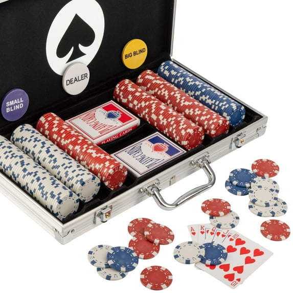 Trademark Poker Set with Cards, Buttons, Carrying Case, and 300 Poker Chips