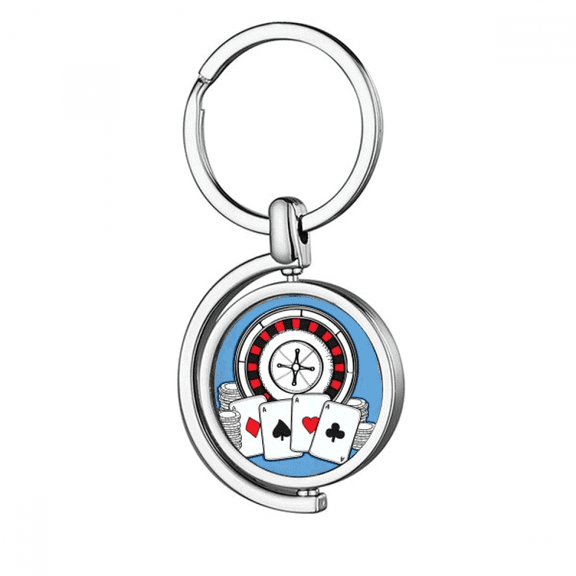 Poker Chips Turntable Illustration Rotating Keychain Metal Keyring Holder