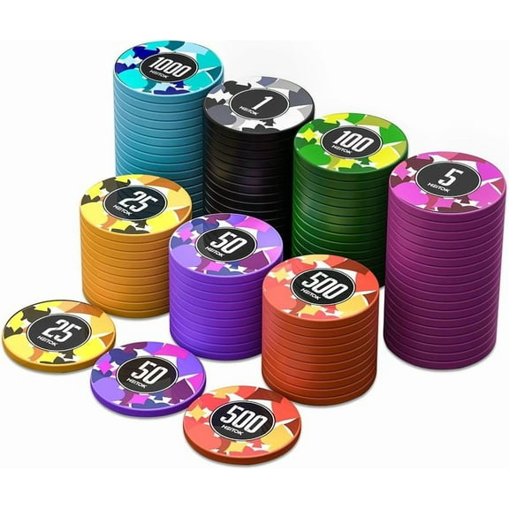 Poker Chips with Denominations, 100-pcs 11.5g Weighted Numbered Casino Chips Set, Texas Hold'em, Blackjack