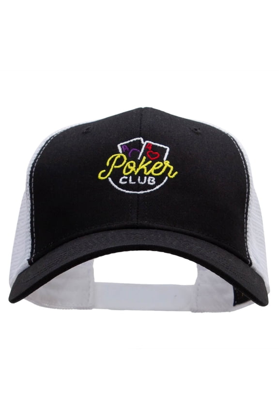 Poker Club Embroidered High Profile Mesh Cap - Black White OSFM